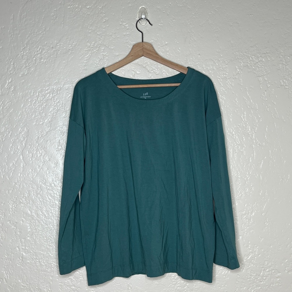 J. Jill Luxe Supima Relaxed Tee Long Sleeve Scoop Neck Green Top Large